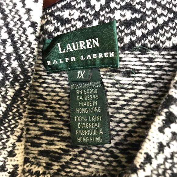 Vintage Lauren Ralph Lauren Women 1X Plus Black Cream Wool Zip Cardigan Sweater - Picture 4 of 7